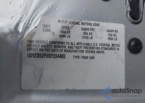 2005 Chevrolet Malibu из США, поврежденный, VIN 1G1ZS52F65F334465